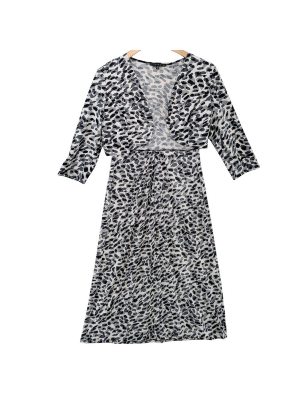 Tiana B 2 Piece Midi Dress Cardigan Black White Animal Print Size PS